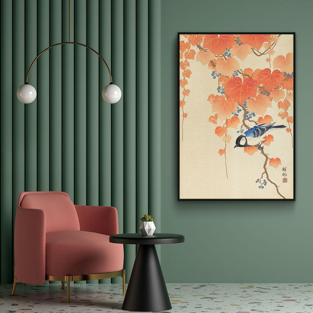 Walljar poster ingelijst - Ohara Koson - Great Tit On Paulownia Branch Poster ingelijst - 50 x 70 cm