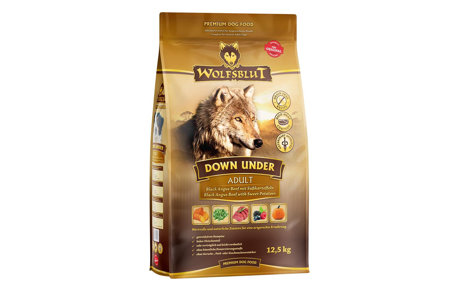 Trockenfutter Canine Adult Down Under – Black Angus, 12.5 kgAlleinfuttermittel für Hunde mit Süsskartoffeln