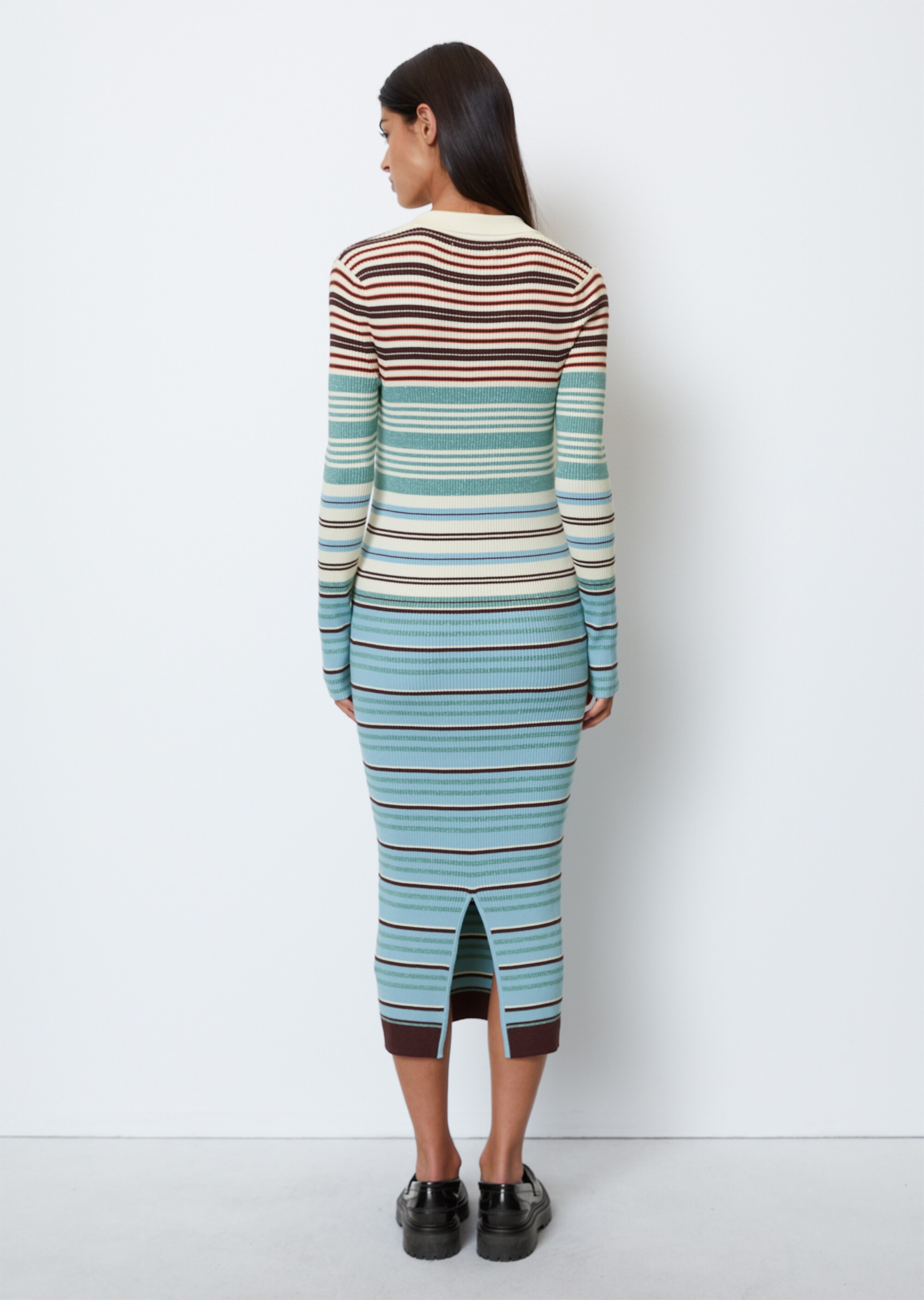 Rippstrick-Kleid im Polo-Stil mit glitzerndem Lamé-Garn