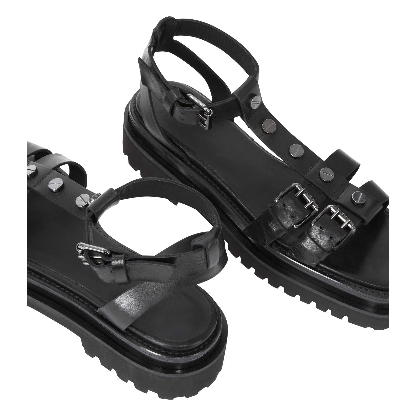 Sandales plates en cuir| Noir