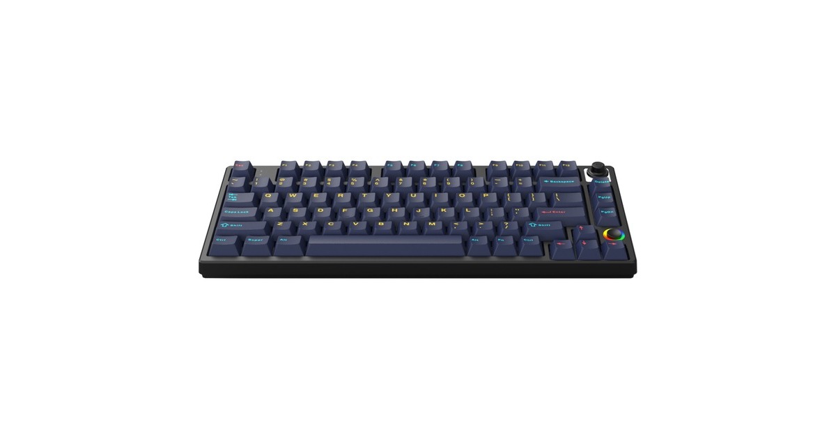 HelloGanssHS75T GC17, toetsenbord  (Zwart/donkerblauw, US lay-out, Gateron Yellow, 75%, RGB leds, PBT Doubleshot keycaps, hot swap, 2,4 GHz / Bluetooth / USB-C)