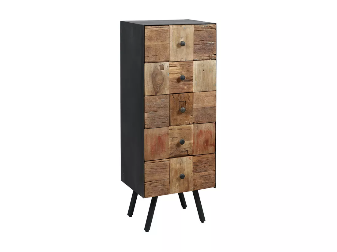 FULBERT - Chiffonnier 5 Tiroirs Acier et Bois Massif