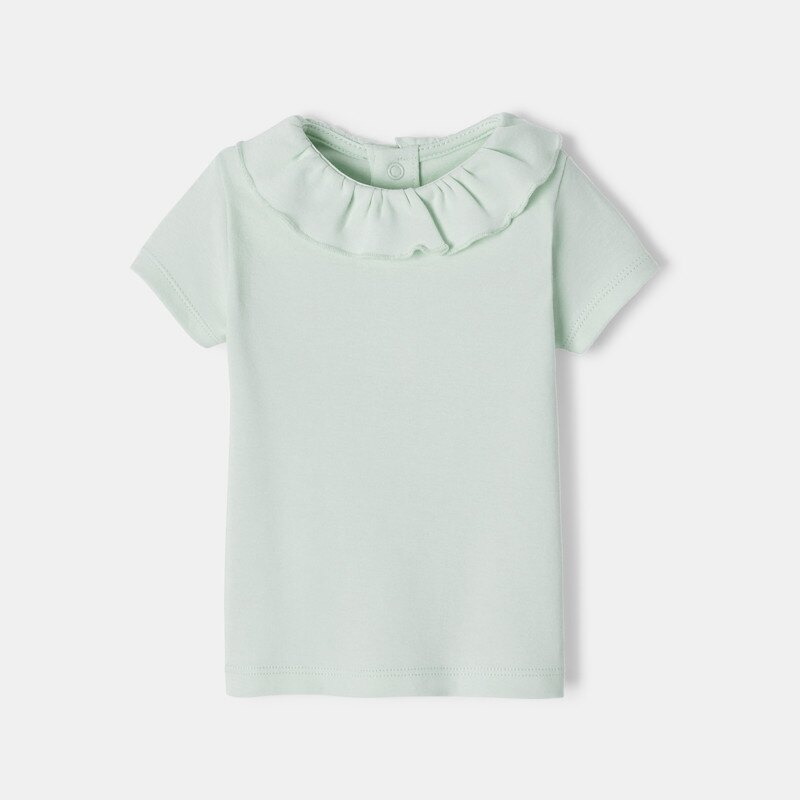 T-shirt à col collerette manches courtes en coton bio bleu naissance Absorba Bleu
