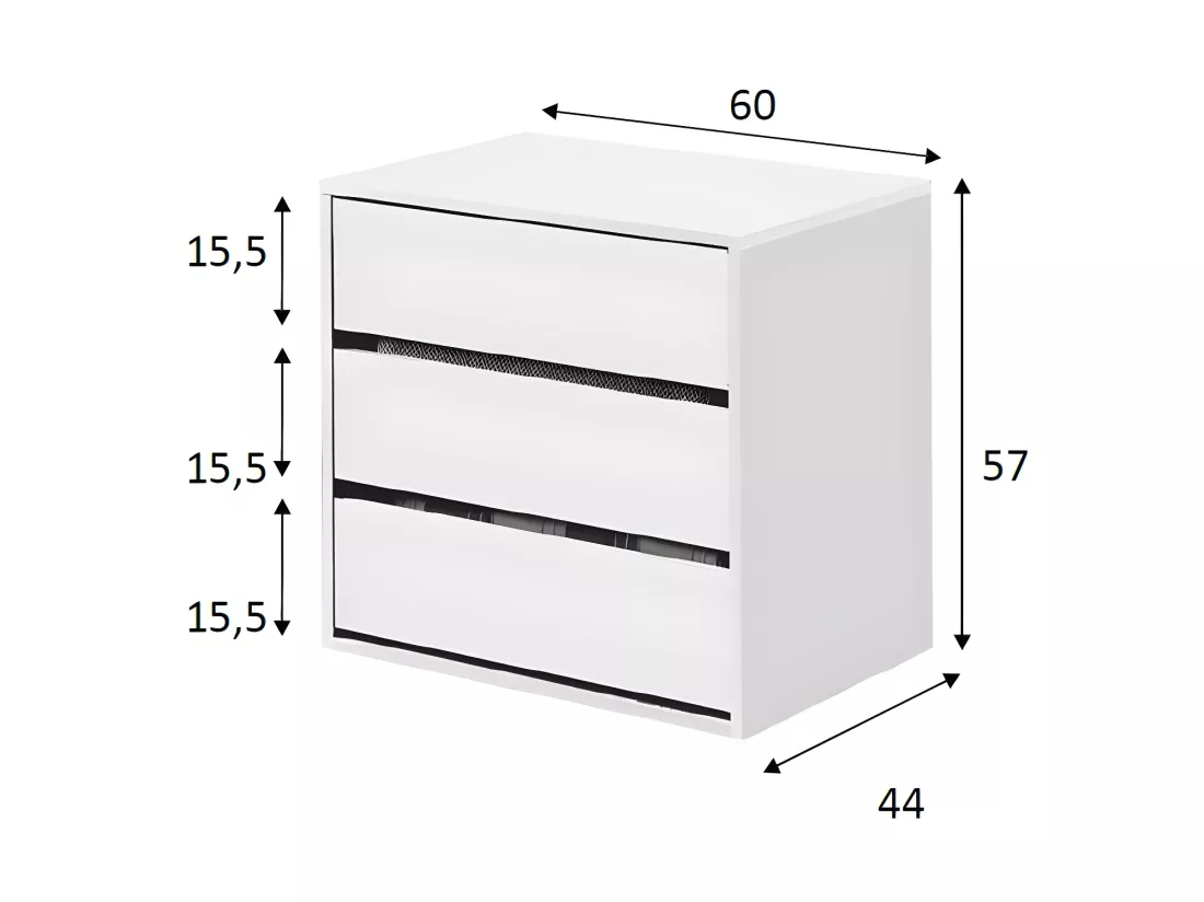 Caisson 3 tiroirs pour intérieur d'armoire - TSIRA - L 60 x l 44 x H 57 cm