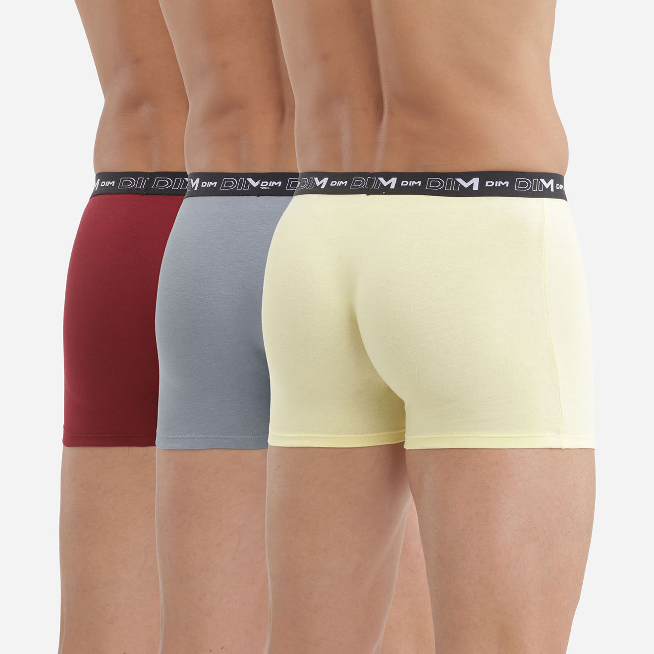 Dim 3 Boxers Coton Stretch citronnelle/rouge/gris souris