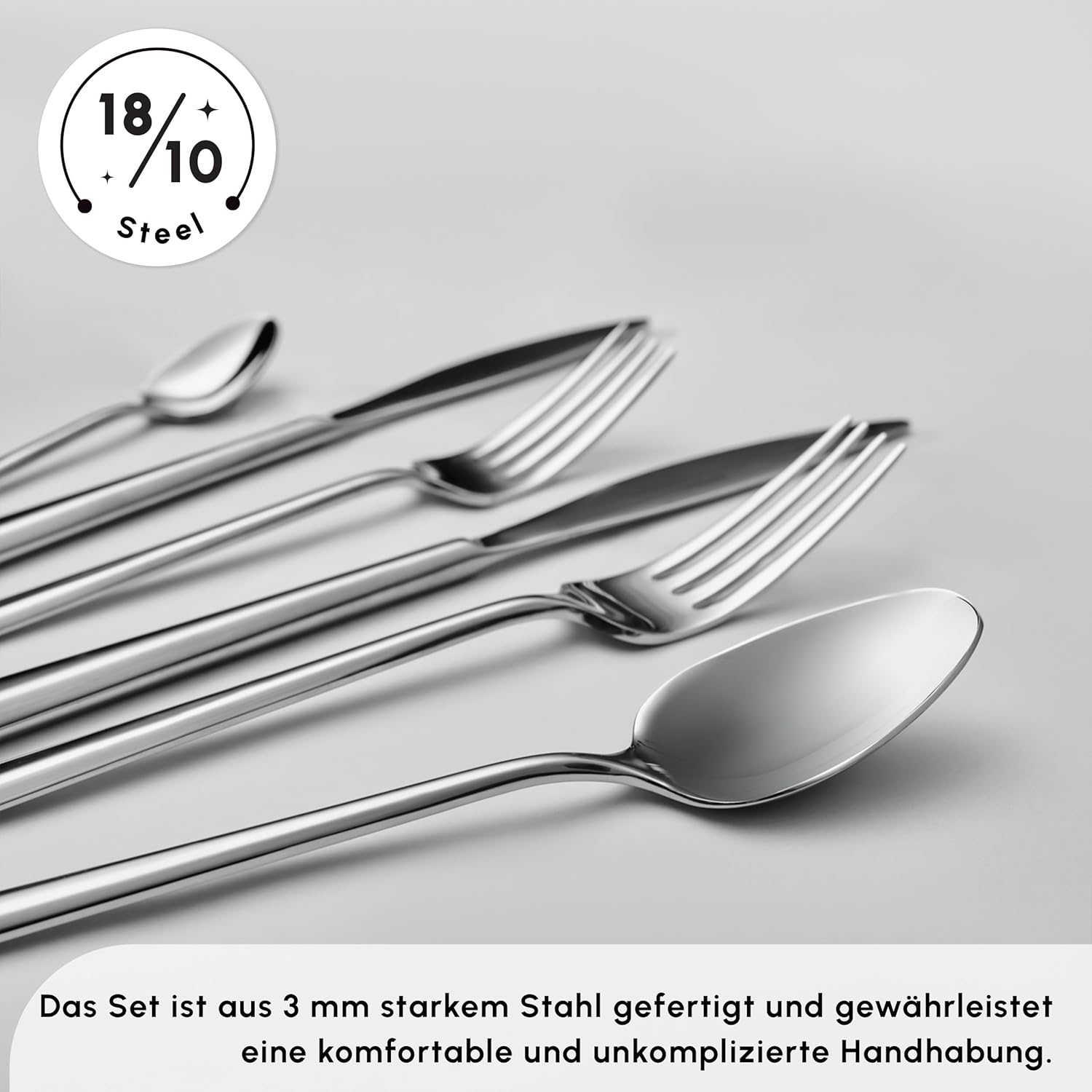 Karaca Flow 84-tlg Edelstahl Besteck Set für 12 Personen, Modern Langlebig, Rostfrei Besteckset, Spülmaschinenfest & Elegantes Besteck (Cutlery Set), Platin