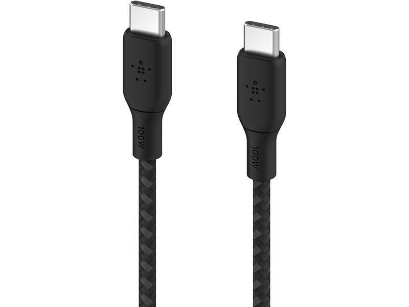 Belkin USB-Kabel Boost Charge 100 W USB C - USB C 3 m Schwa Verbindungskabel mit geflochtener Nylonummantelung von USB-C zu USB-C