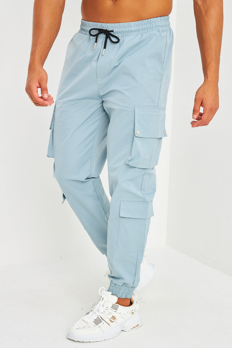 Pantalon de jogging bleu grisé double poches cargo