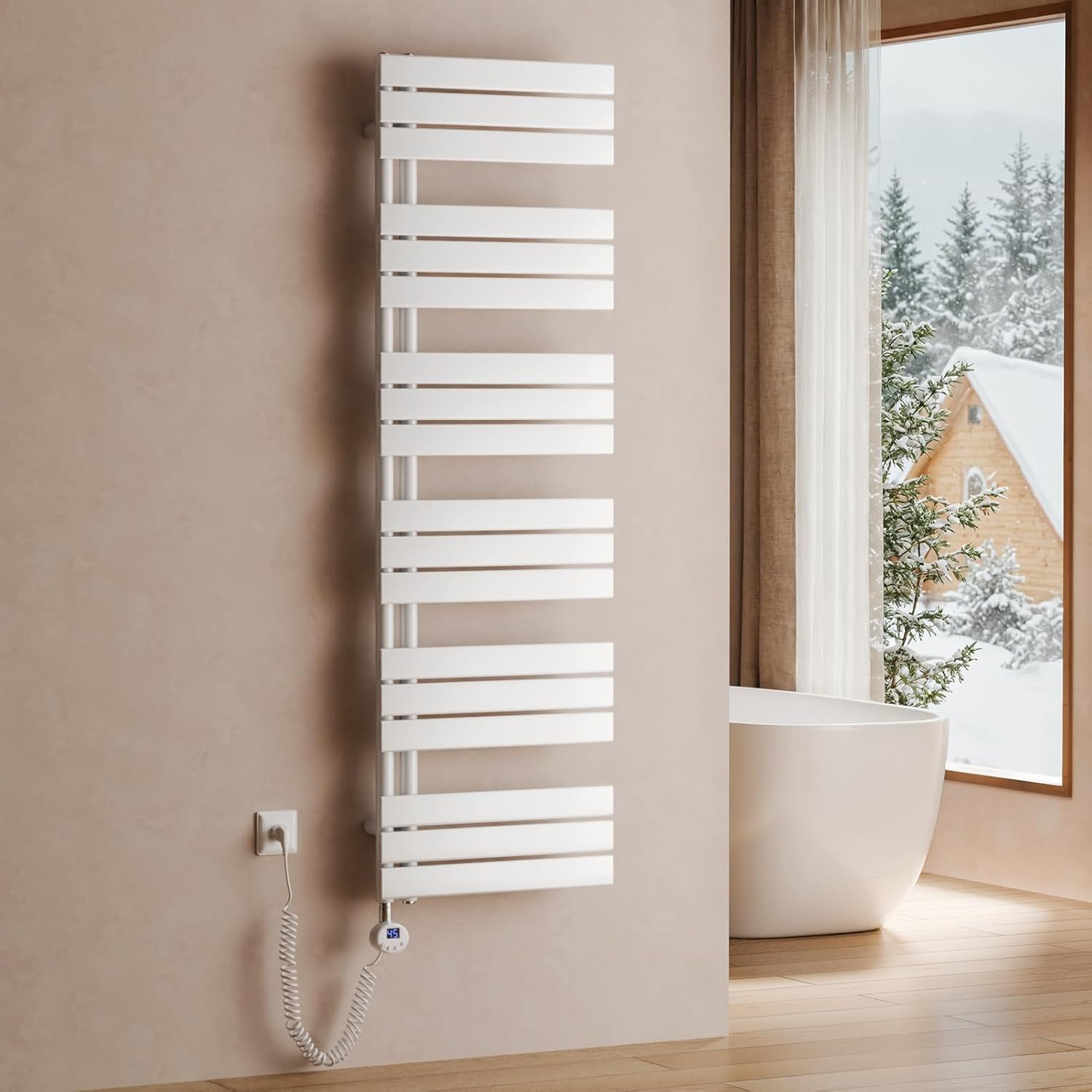 S'AFIELINA Elektrischer Badheizkörper mit Thermostat 1599x500mm Handtuchheizkörper Elektrisch Handtuchwärmer Badheizkörper Paneel Seitenanschluss 1000 Watt (Weiß)
