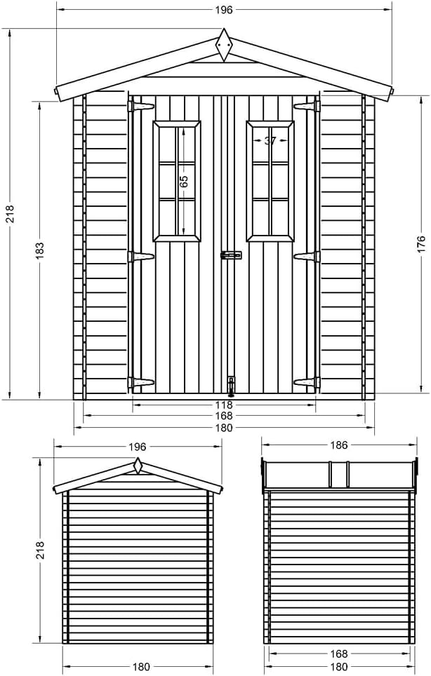 Holzhaus Gartenhaus - Gartenschuppen Holz mit Boden B196xL186xH218 cm/ 2,82 m2 - Lagerschuppen für Garten - Fahrrad Schuppen - TIMBELA M320C+M320G