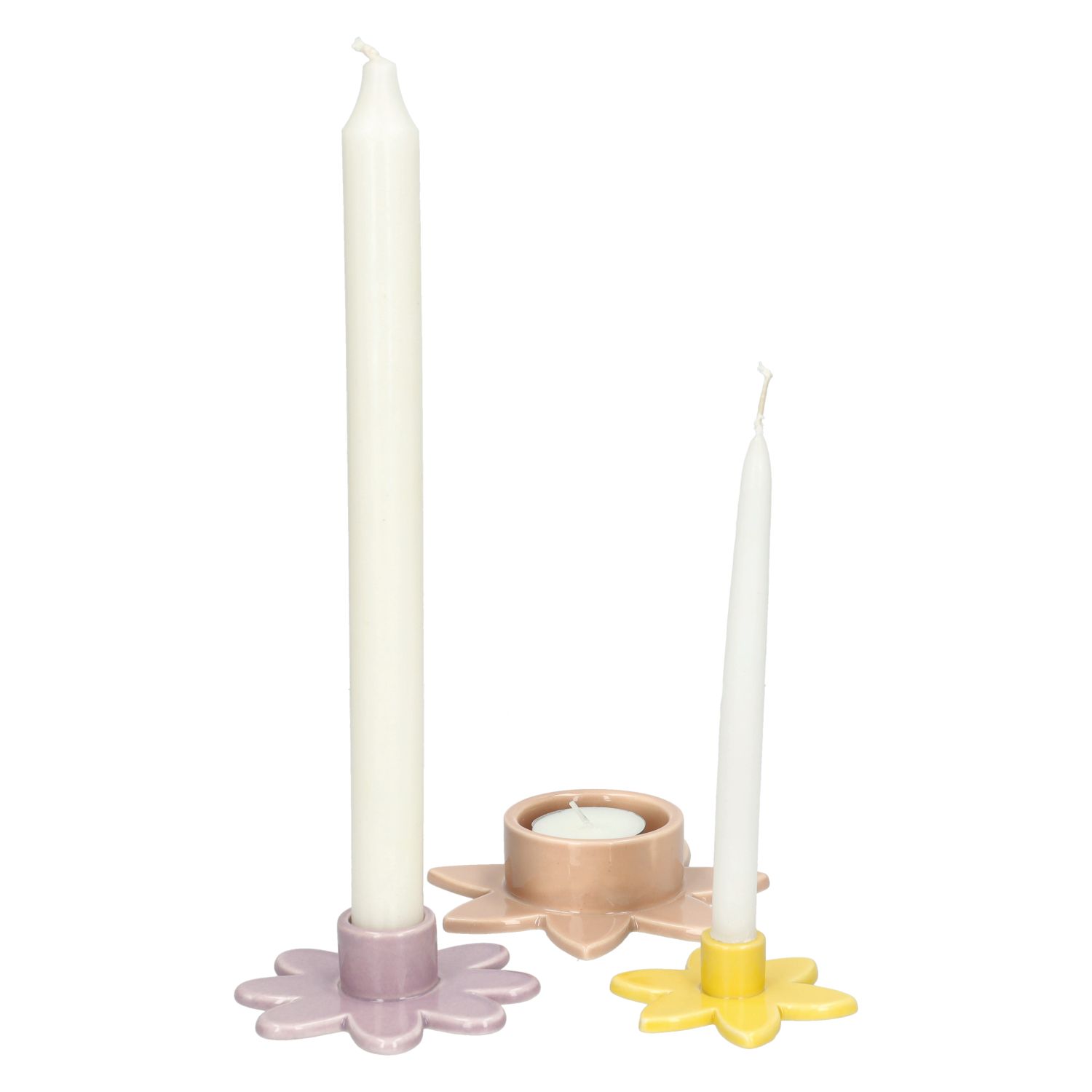 Waxinelichthouder, porselein, roze bloem, 12 x 12x 3 cm