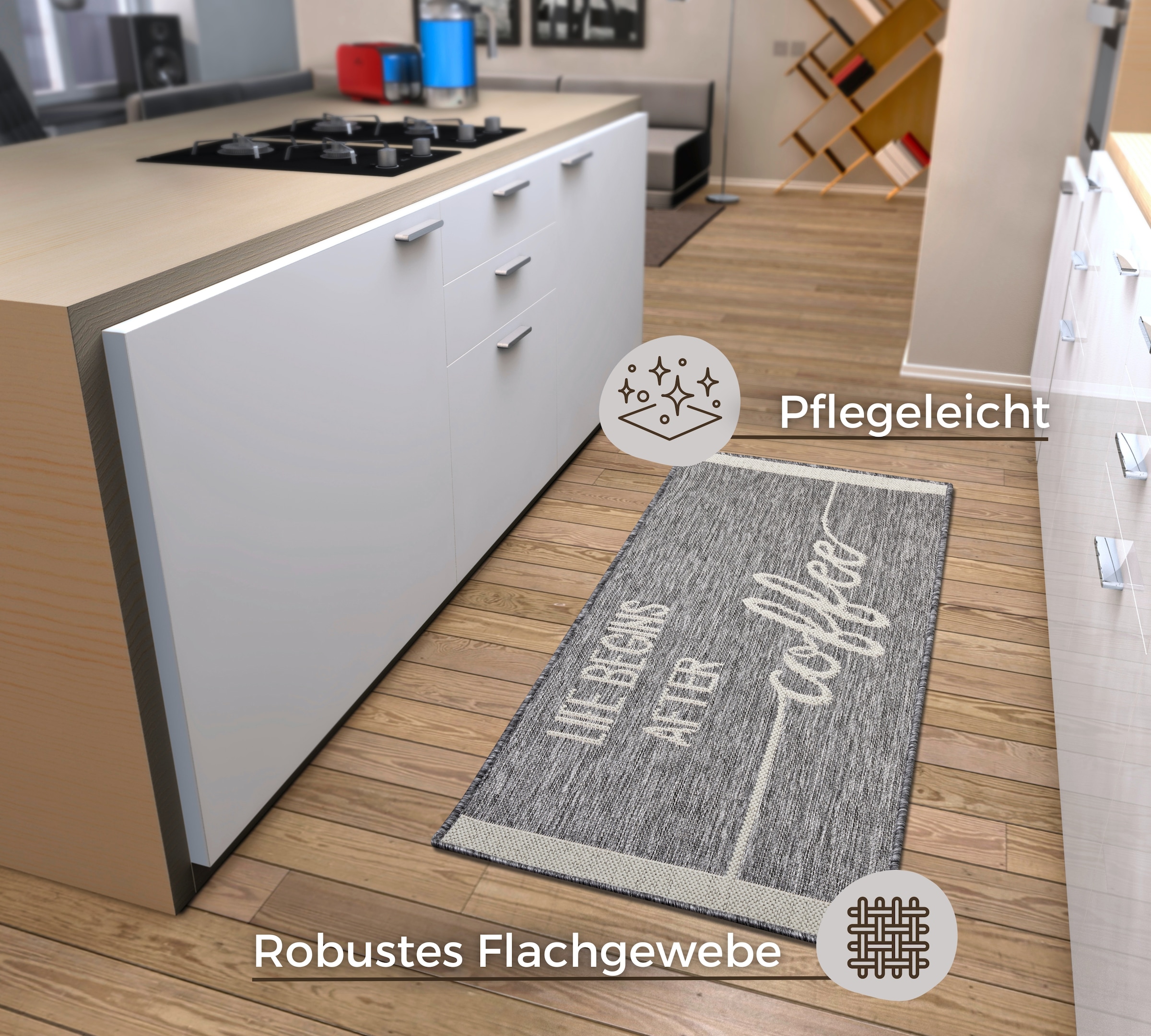 HANSE Home Küchenläufer »Life Begins After Coffee« rechteckig 5 mm Höhe Läufer, Rutschfest, Küchenteppich, Küche, Teppich, Pflegeleicht