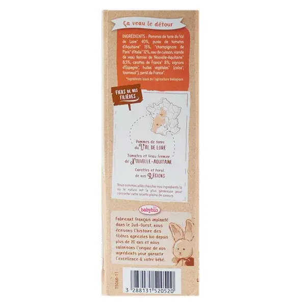 Lancheira Babybio com Batata, Tomate, Cogumelo e Vitela +8m Orgânica 2 x 200g
