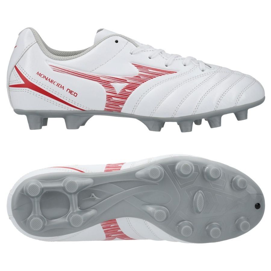 Mizuno Monarcida Neo lll Select FG Charge - Blanc/Radiant Red Enfant
