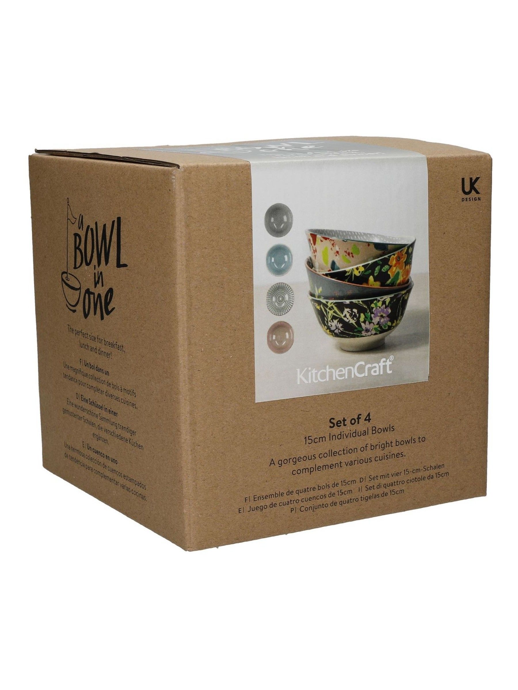 Kitchencraft Set of 4 Patterned Floral Ceramic Cereal Bowls