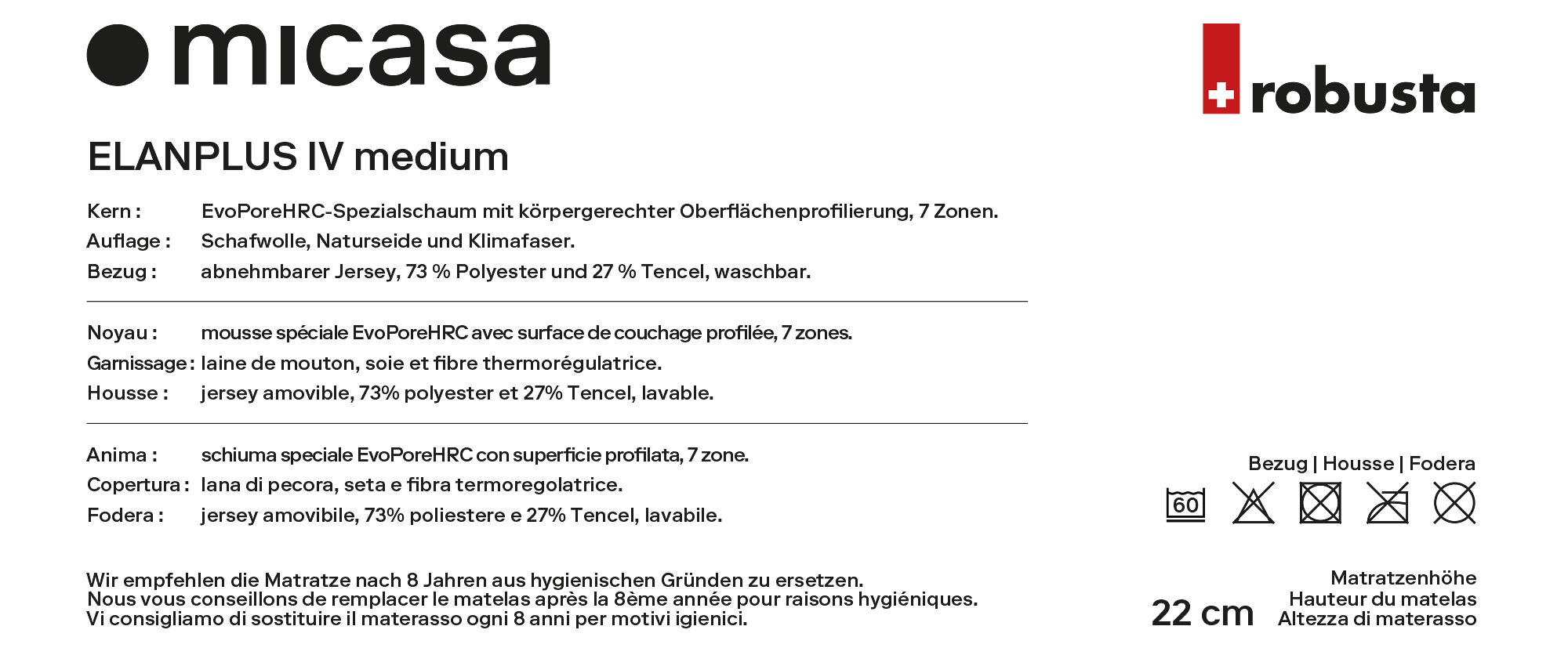 robusta ELANPLUS IV medium Matratze - 210.0 cm x 80.0 cm