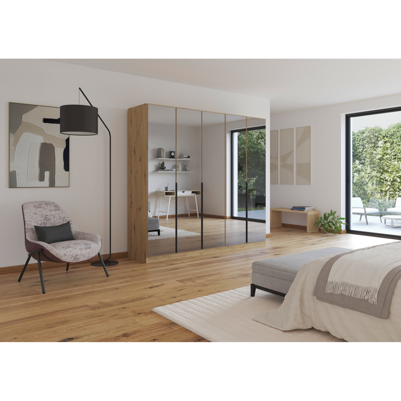 Drehtürenschrank Skyla, 226 x 210 x 54 cm, mit Spiegelfront artisan