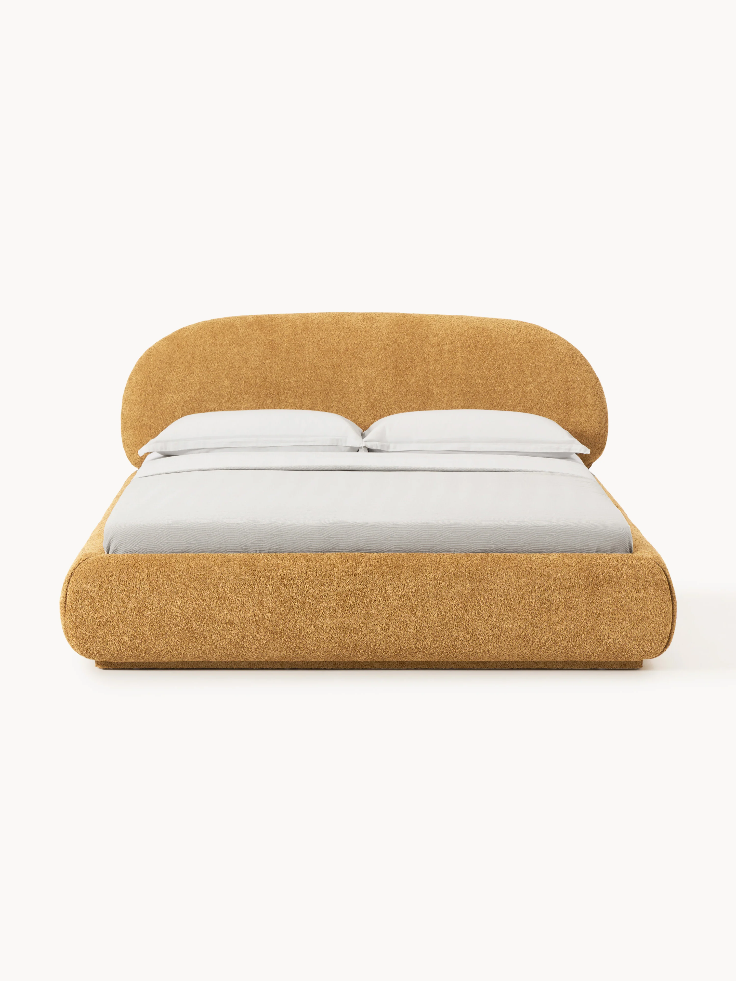 Gestoffeerd bed Alba van teddy bouclé met opbergruimte