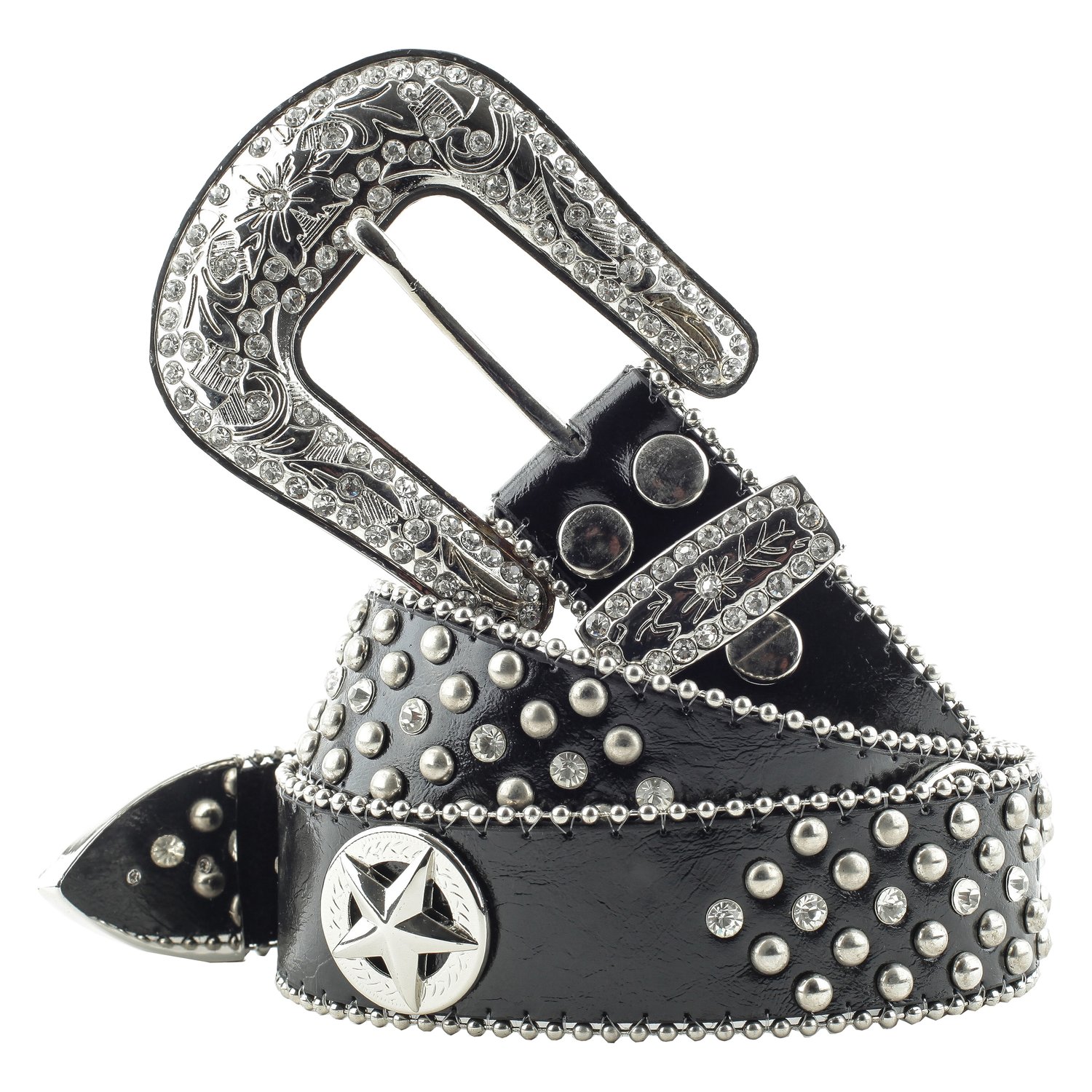 STARS & STRIPES Gürtel mit Glitzer, Nieten und Conchos  - black