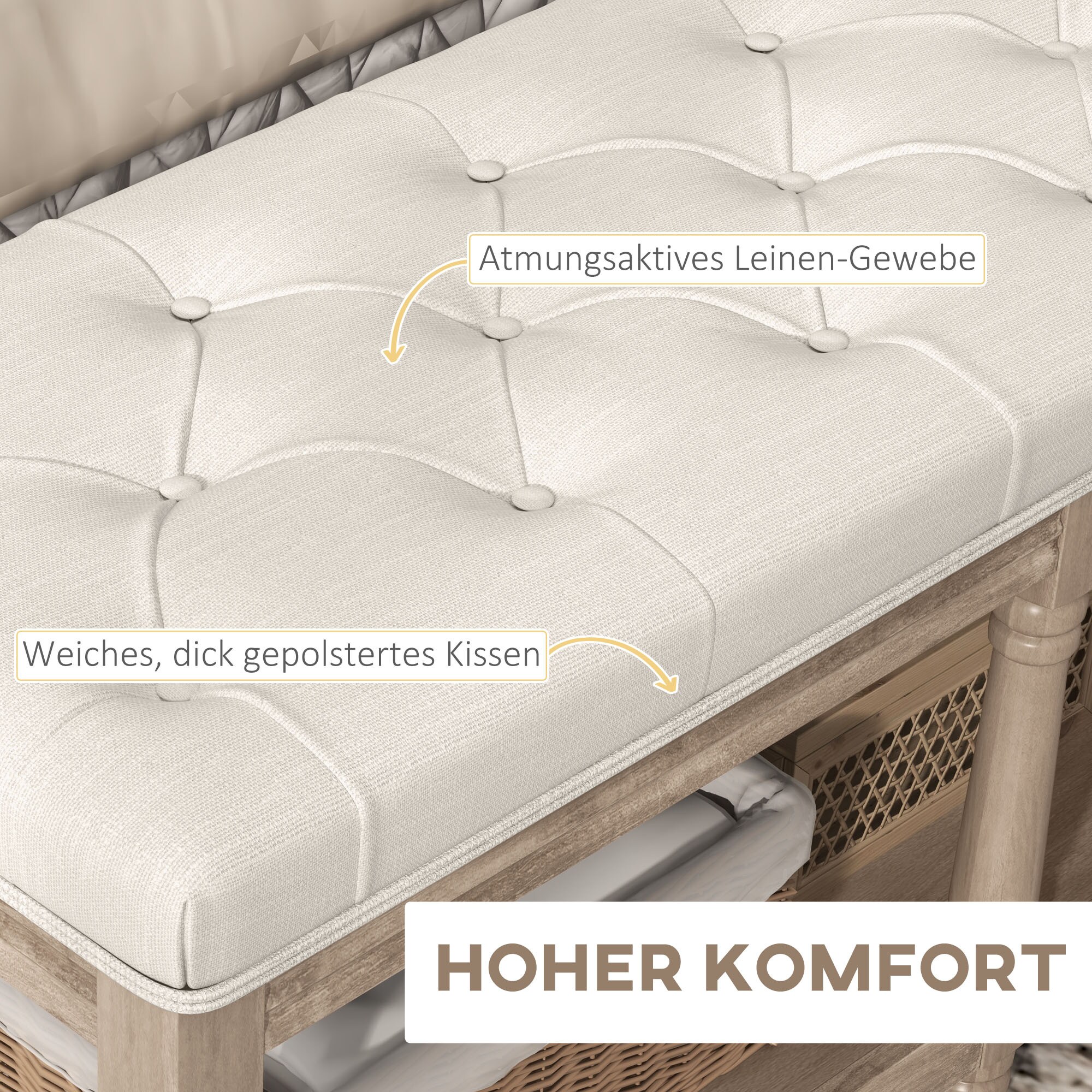 HOMCOM Schuhbank mit Polsterung und offenem Fach weiß 115L x 40B x 48H cm