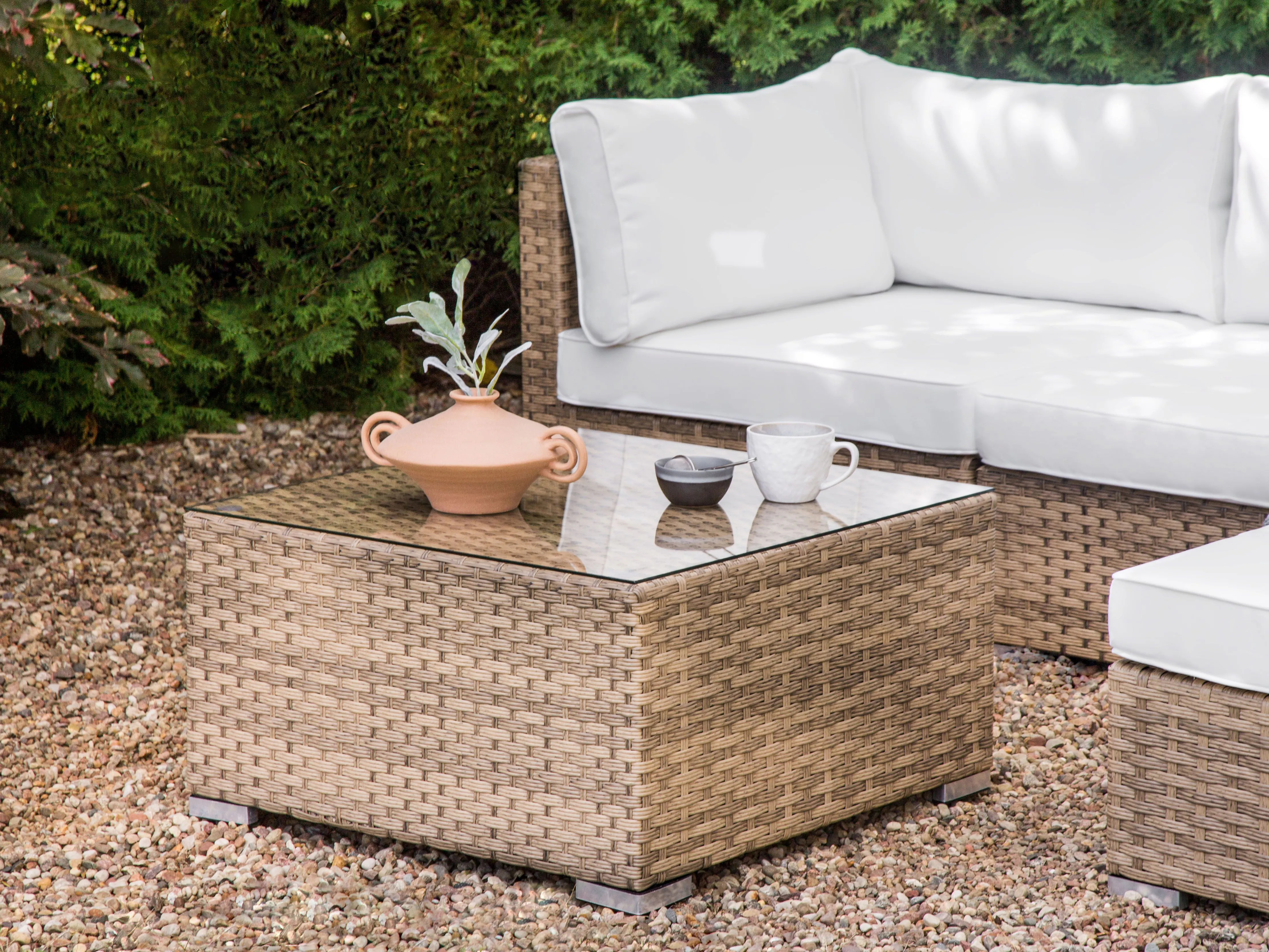 Tuin hoekloungeset met tafel 4-zits SANO linkszijdig modulair PE rotan Natuurlijk