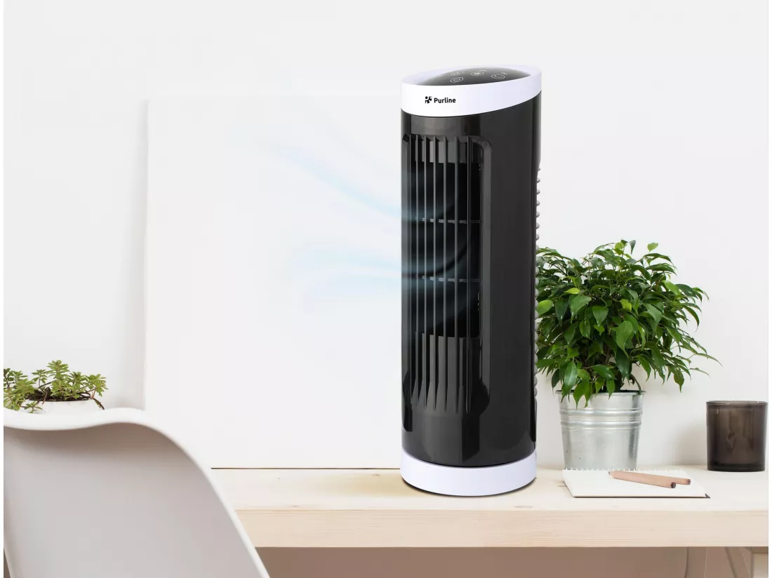 Ventilateur tour compact rotatif noir