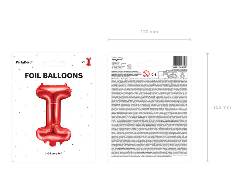 Folie Ballon Letter I Rood Leeg 35cm