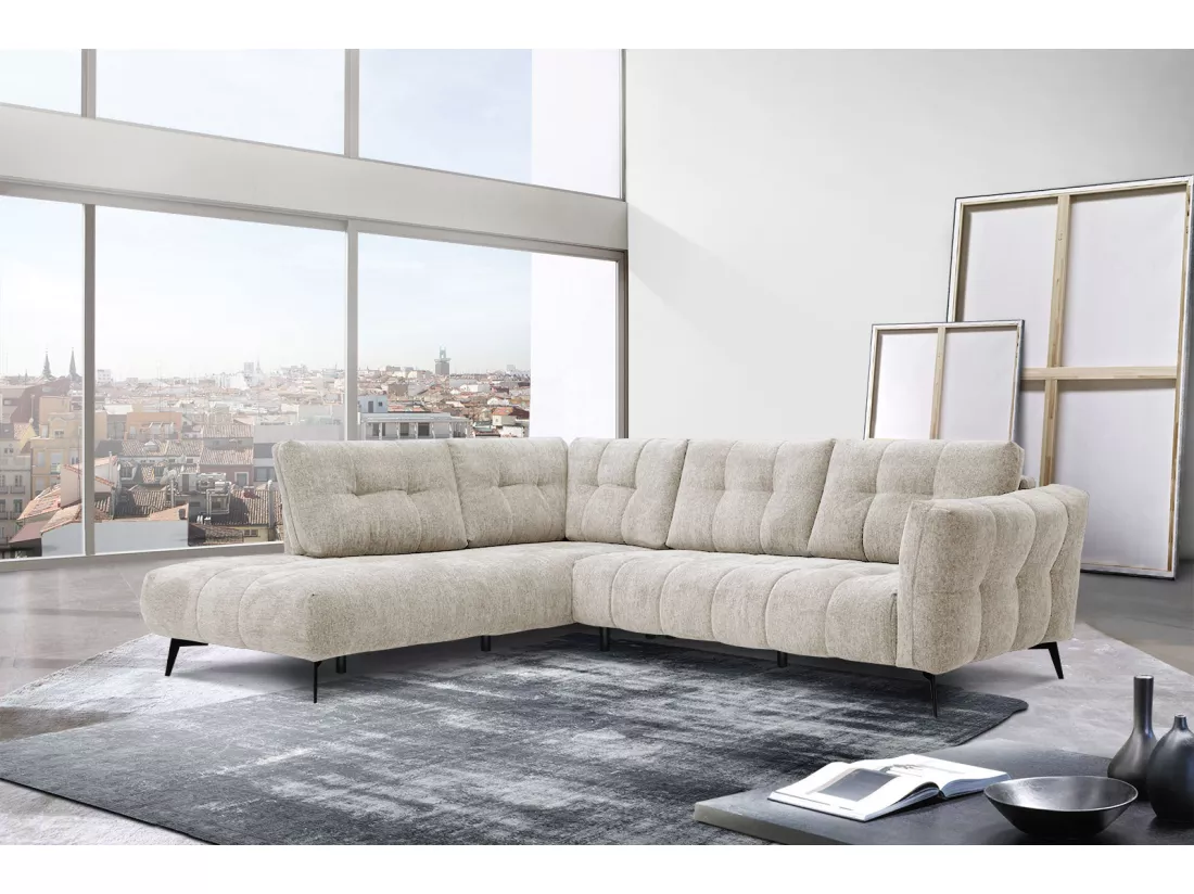 Canapé d'angle gauche 5 places tissu beige