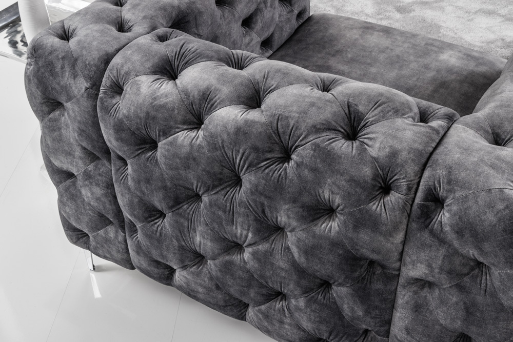 Design Chesterfield Sessel MODERN BAROCK 120cm dunkelgrau Samt