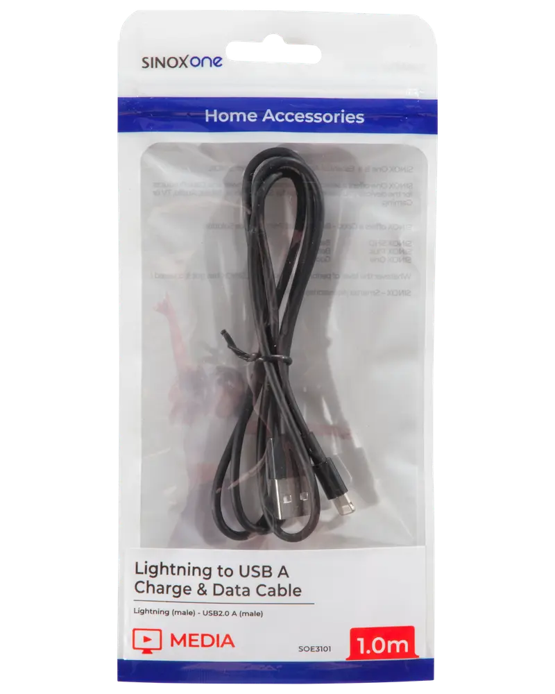 SINOX Lightningkabel 1 meter - sort