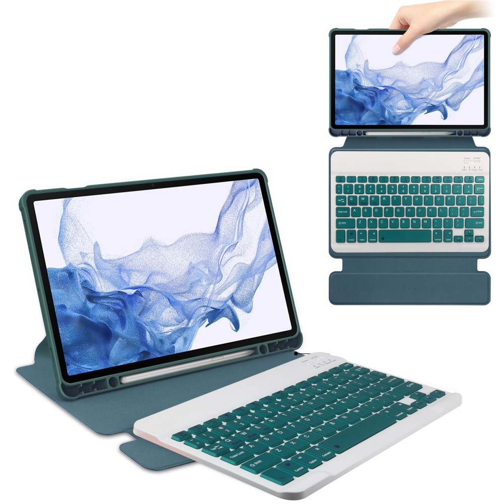 2in1 Samsung Galaxy Tab S9 Leder Tasche mit Acryl Rückseite   Magnet Bluetooth Tastatur   S-Pen Halterung (QWERTY) - Dunkelgrün