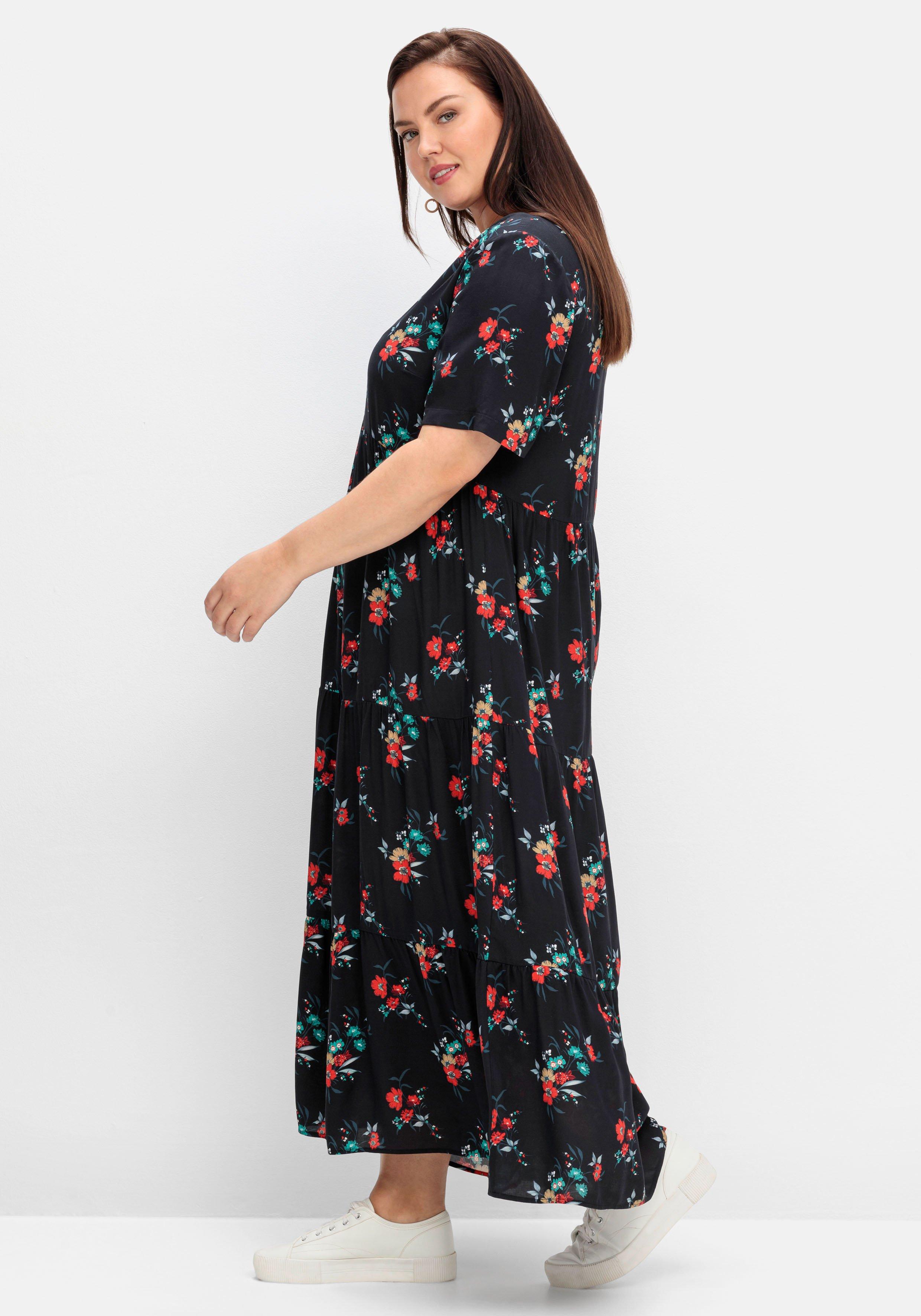 Maxikleid mit Blumendruck und V-Ausschnitt