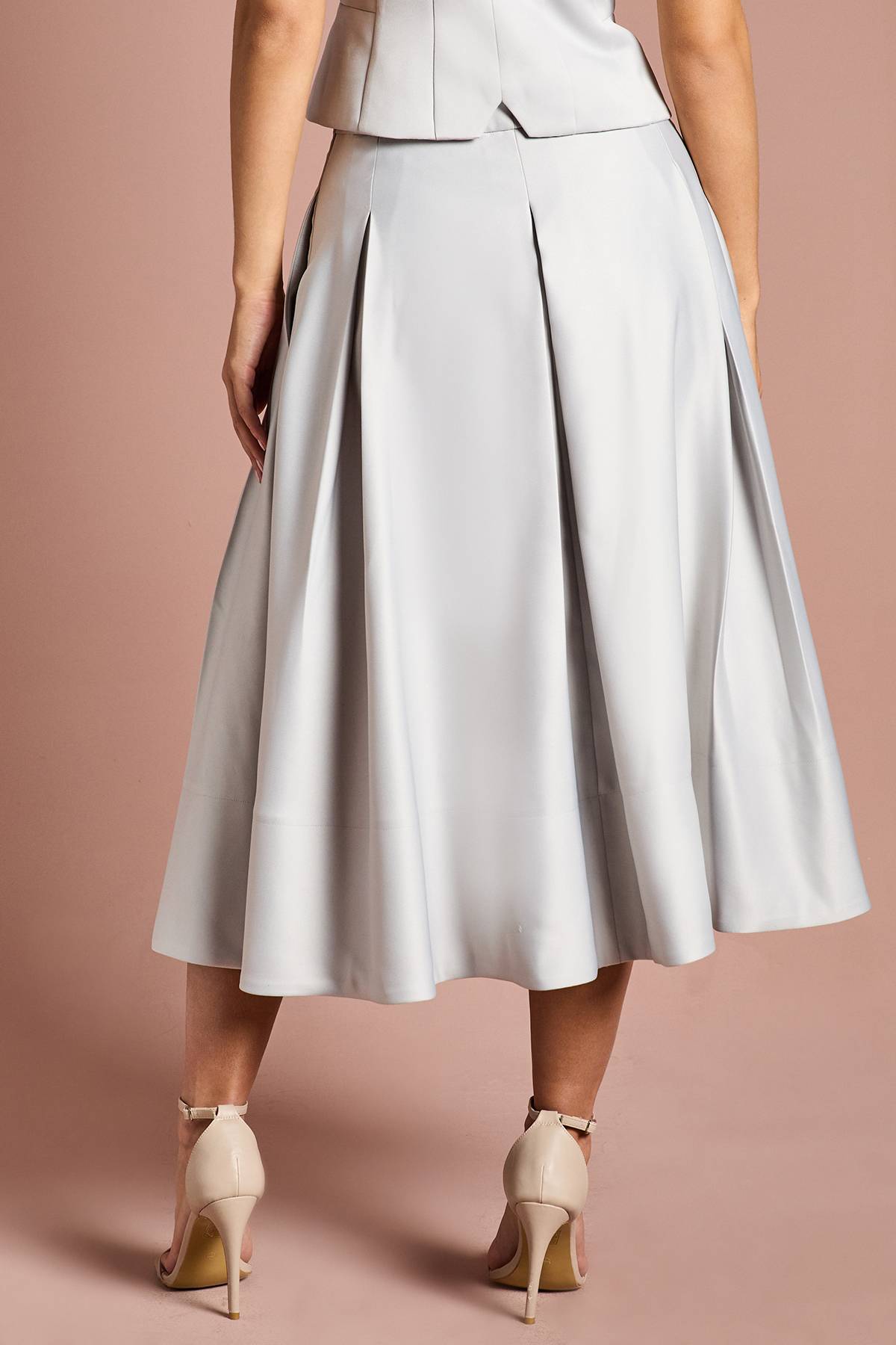Coast Jupe Midi Évasée en Satin à Plis Devant