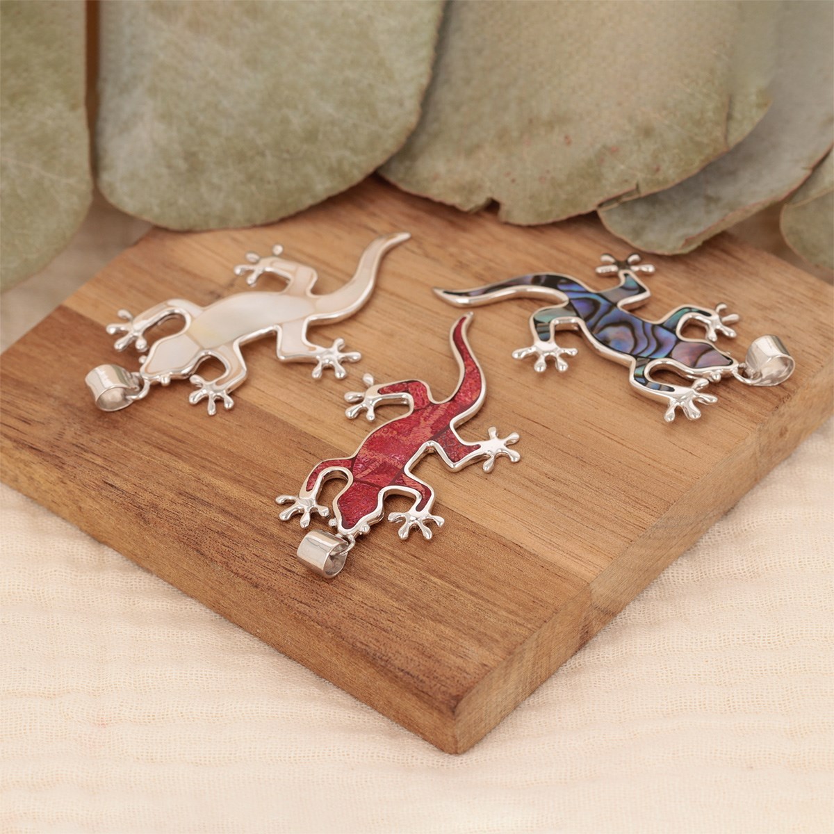 Pendentif Lézard Nacre Blanche Serti Argent 925