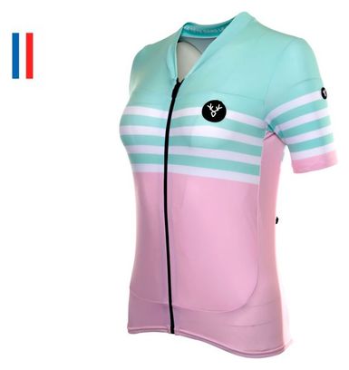 Maillot Manches Courtes Femme LeBram Tourmalet Rose Coupe Ajustée