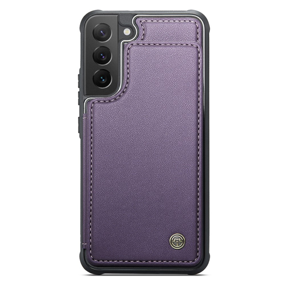 Samsung Galaxy S22 5G Leder Hülle mit Kartenfächern im Litchi Look   Kickstand (RFID Schutz) - Lila
