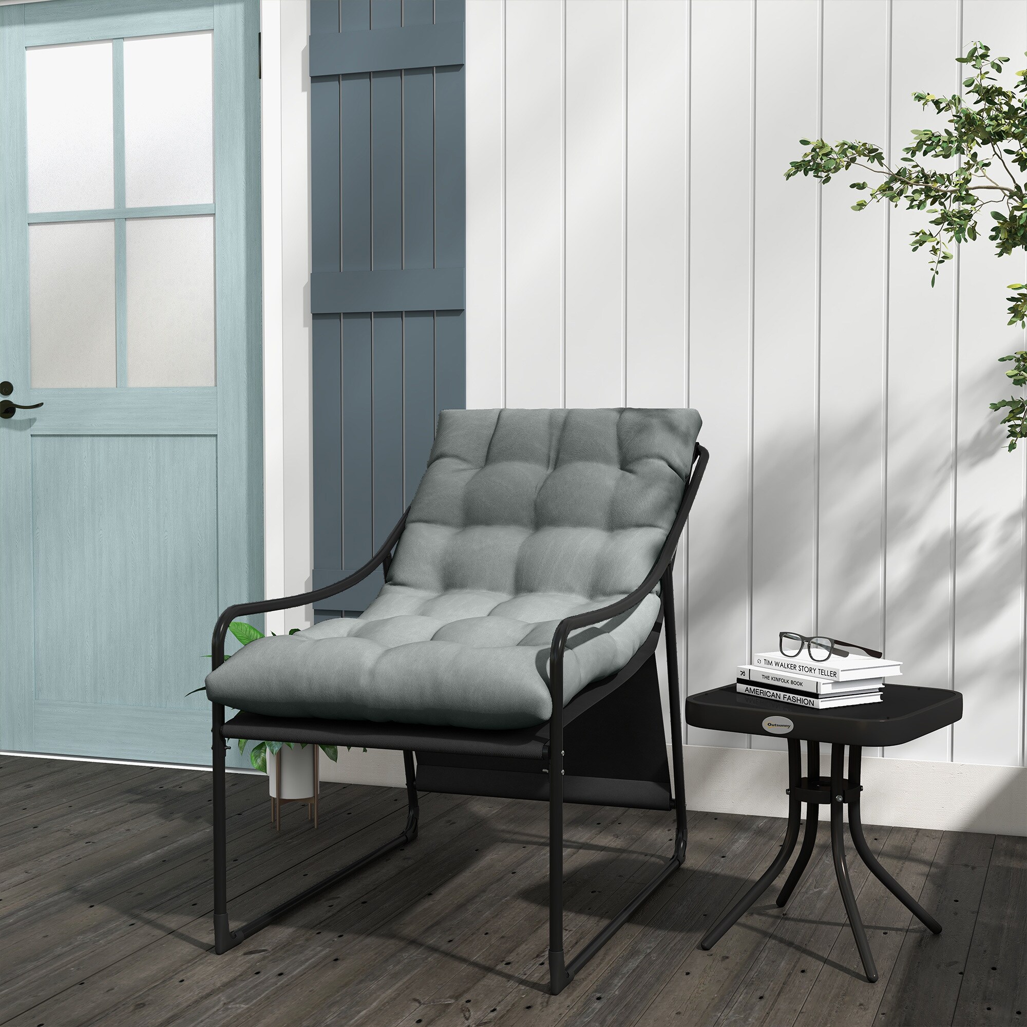 Outsunny Gartensessel mit Sitzkissen grau 62L x 110B x 88H cm