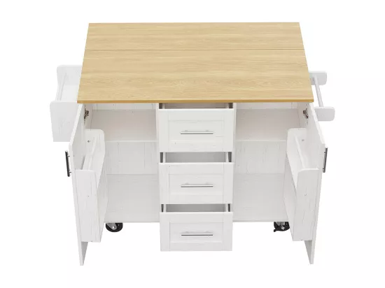 Chariot de service cuisine cloisons amovibles roulettes plan de travail buffet chariot plateau bois porte-serviettes blanc