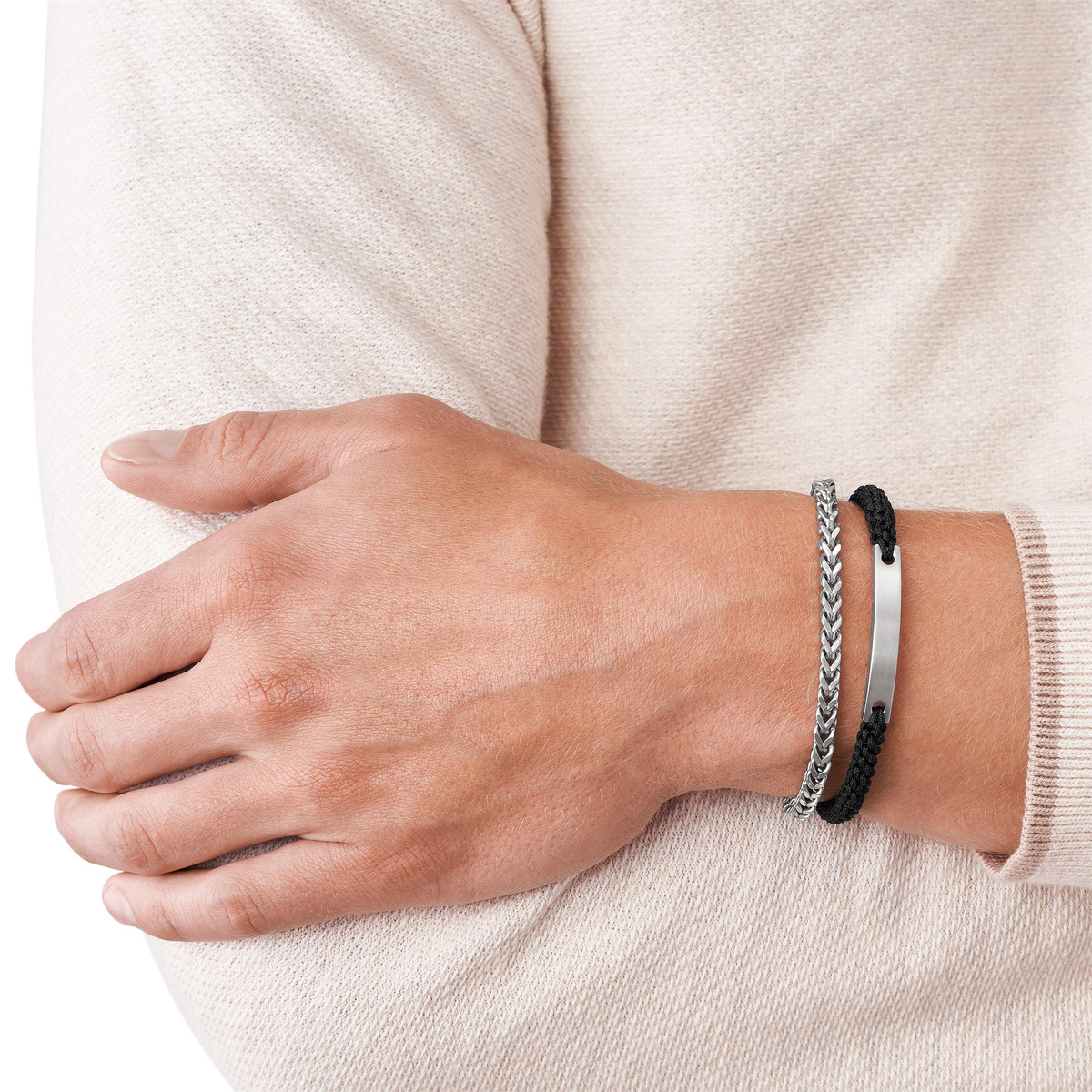 Bracelet FOSSIL acier nylon tressé 19,5 cm