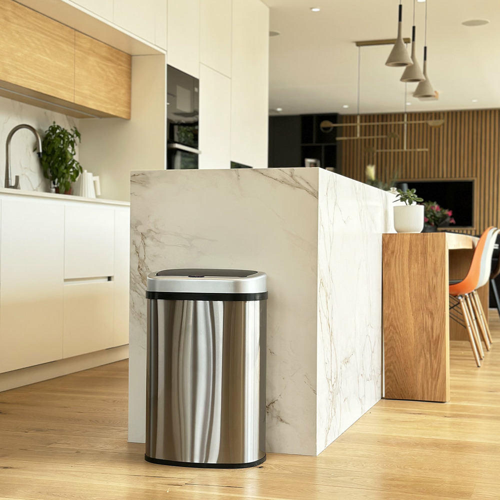 Poubelle de cuisine automatique majestic silver argent acier inoxydable 58 l