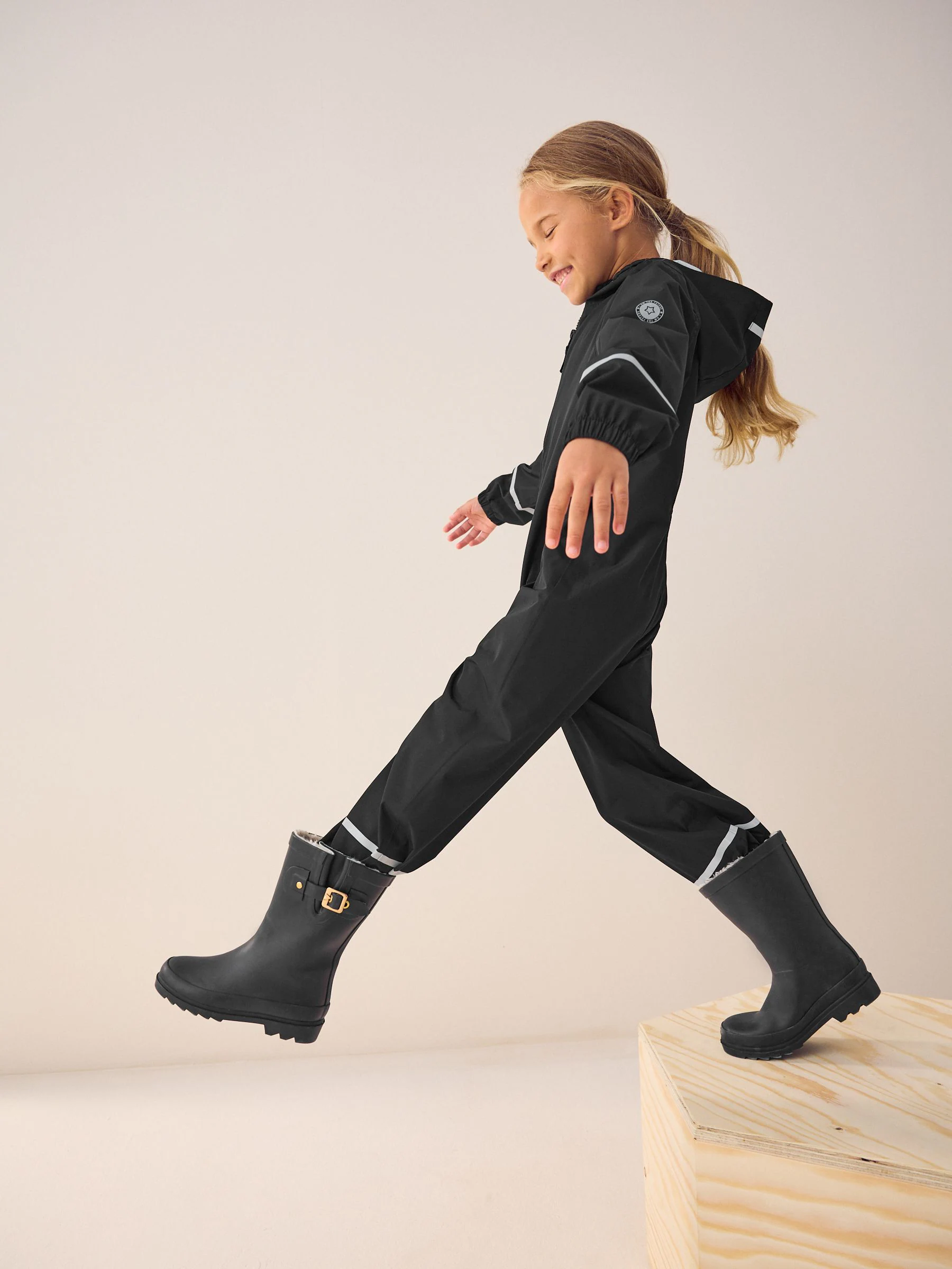Zwart - Waterdicht regenpak met rits en capuchon (12mnd -10jr)