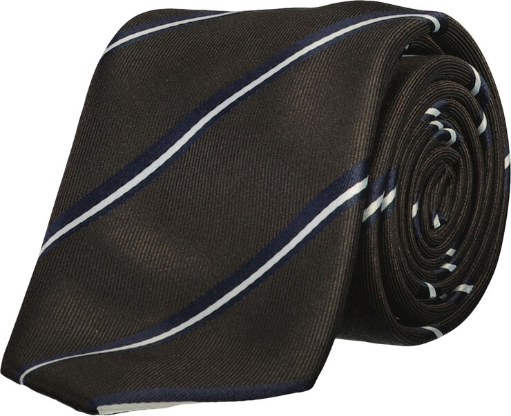 Lindbergh Polyester tie with stripe 7 cm Mocca