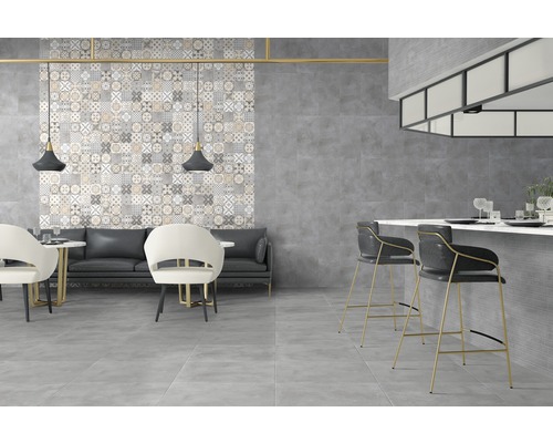 Porseleinen steengoed wand- en vloertegel Cementine 60 x 60 x 0,9 cm grijs mat R10B
