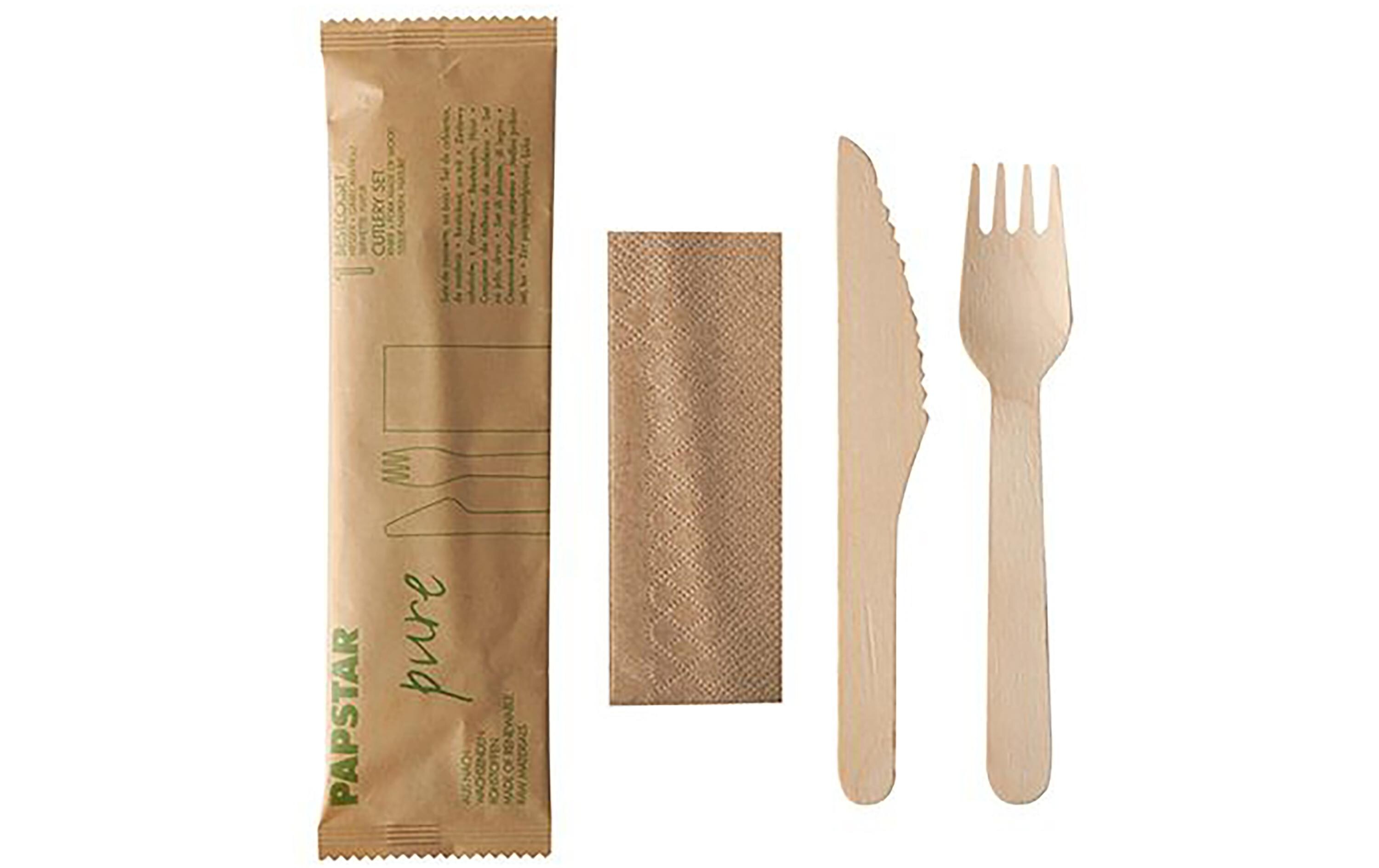 Einweg-Besteckset Pure 50 Stück, BraunBesteckset für unterwegs