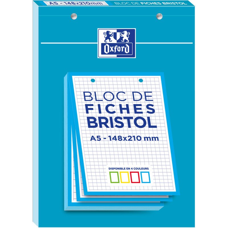Bloc de fiches bristol Oxford 2.0 A5 petits carreaux 5mm 30 fiches collées