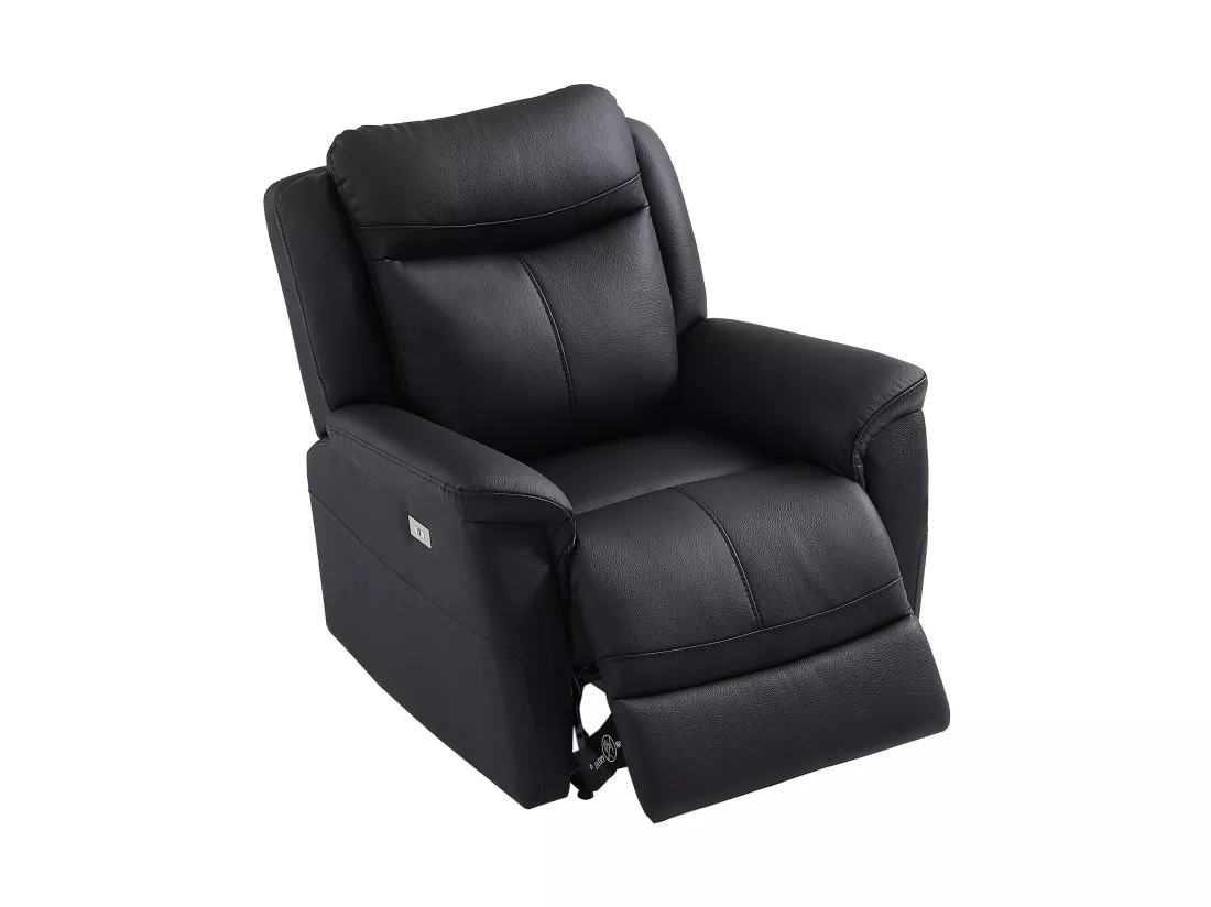 Fauteuil relax électrique en cuir de vachette noir NOMAJO