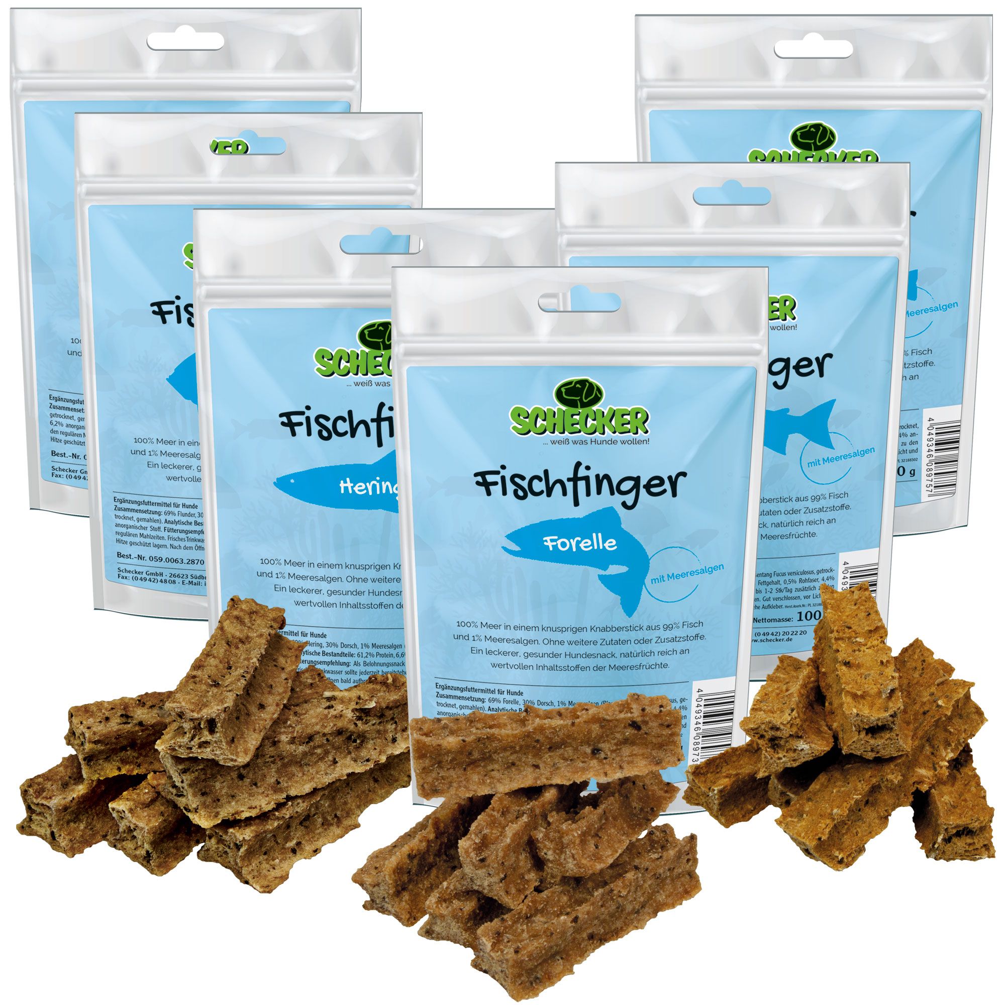 Schecker Hundesnack - Fischfinger mit 99 % Fisch - Hering