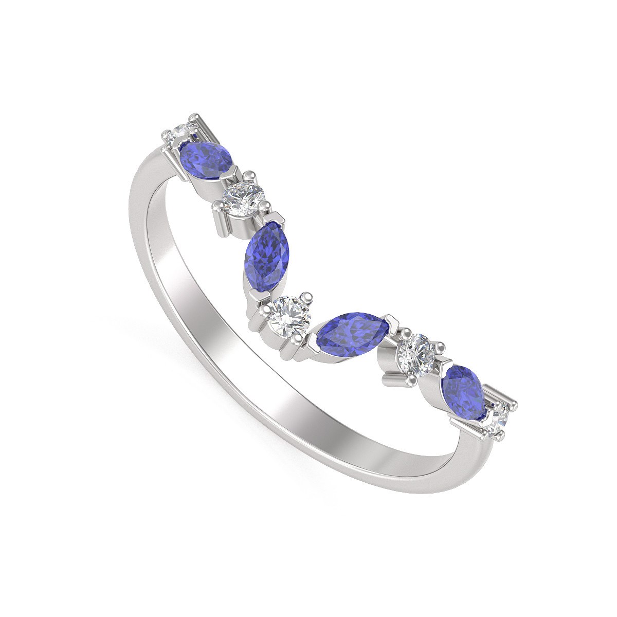 Bague ADEN Or 585 Blanc Tanzanite et diamants 1.9grs