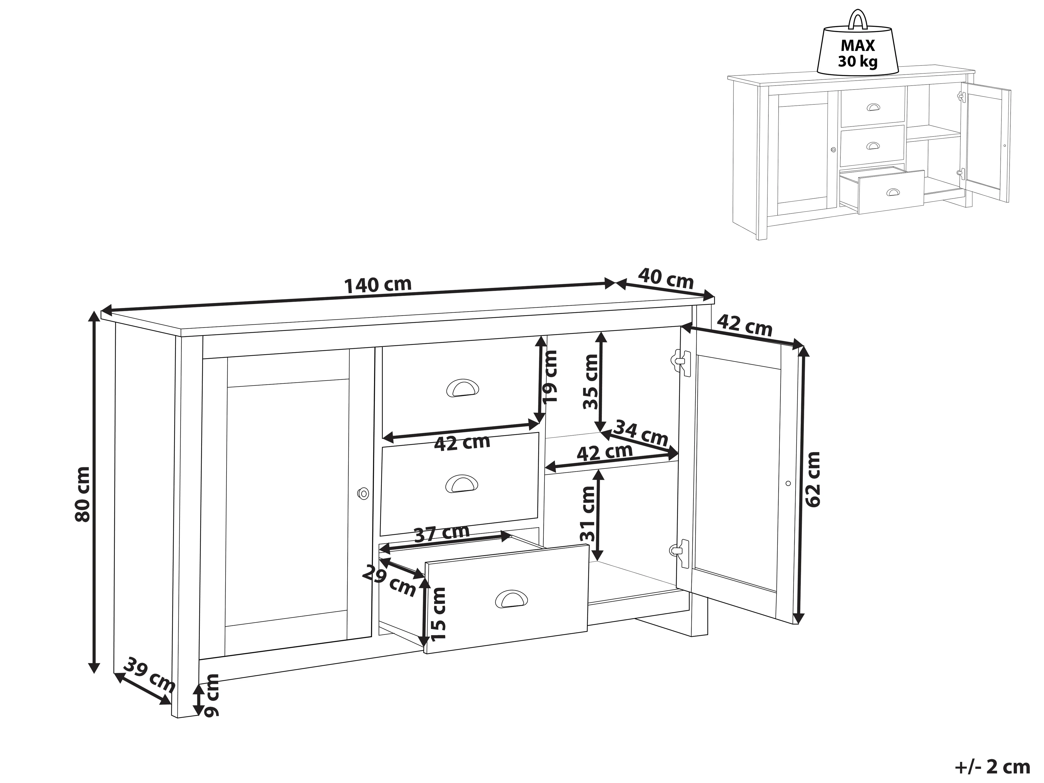 Dressoir met 2 deuren LANSIN Lichtbruin
