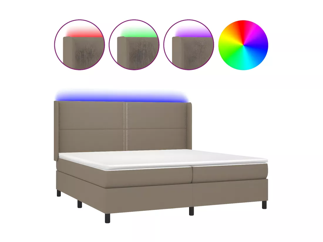 Sommier tapissier et matelas et LED Taupe 200x200 cm Tissu